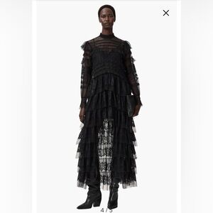 All Saints NWT Cavarly Lace Ruffle Long Sleeve Maxi Dress size 6 retail $499.00